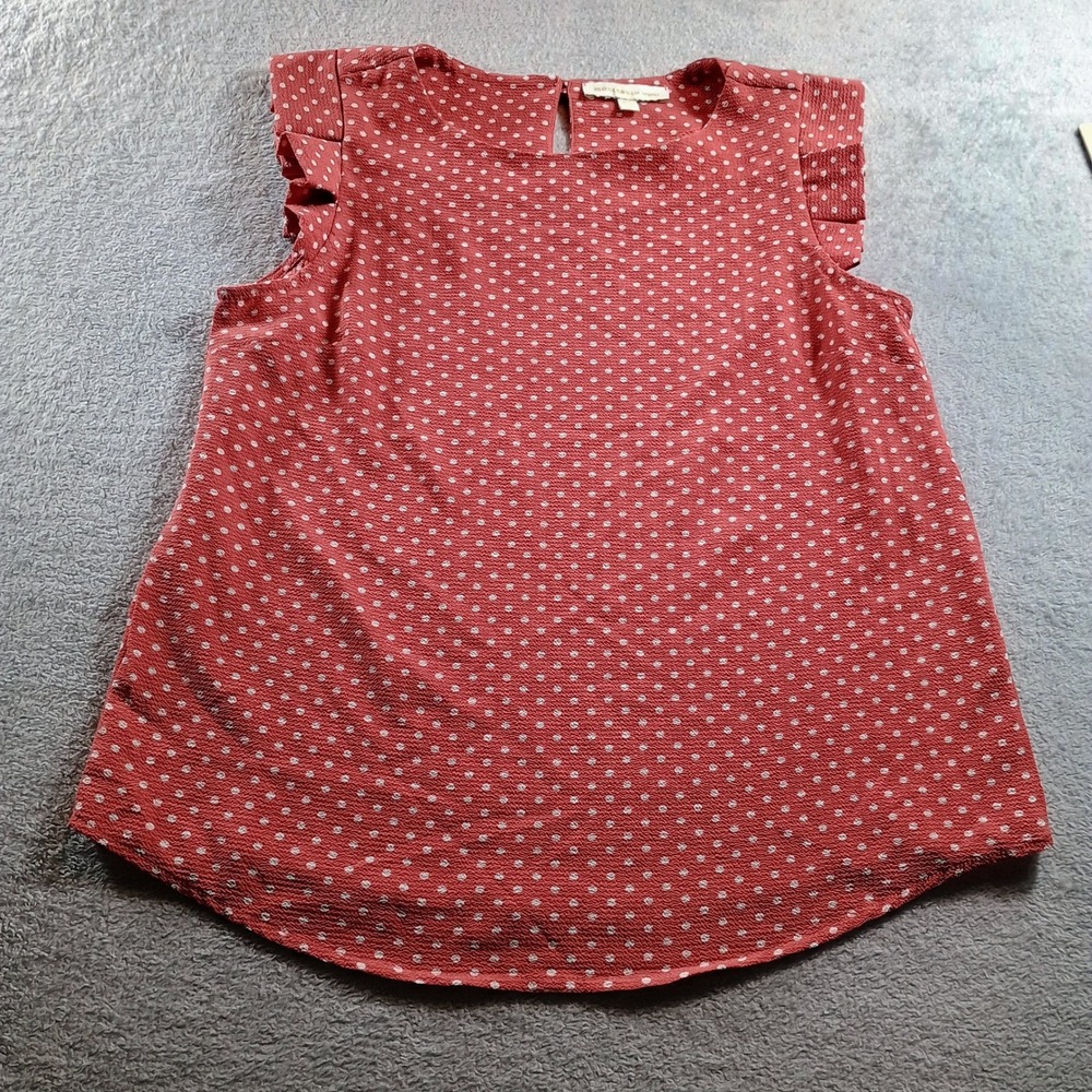 Monteau Womens Polka Dot Top Red S Ruffle Sleeve Blouse